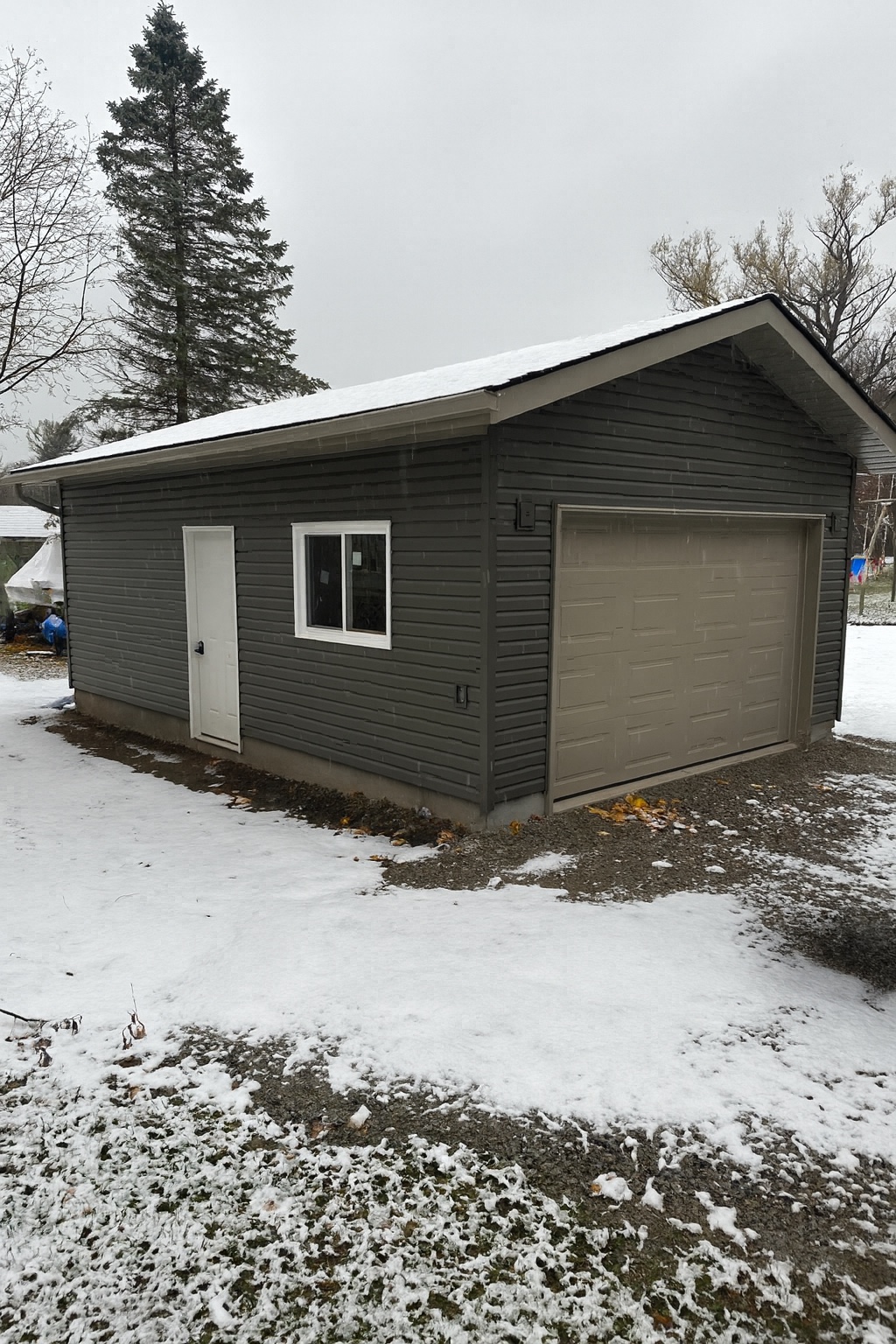 Finished detached garage in winter